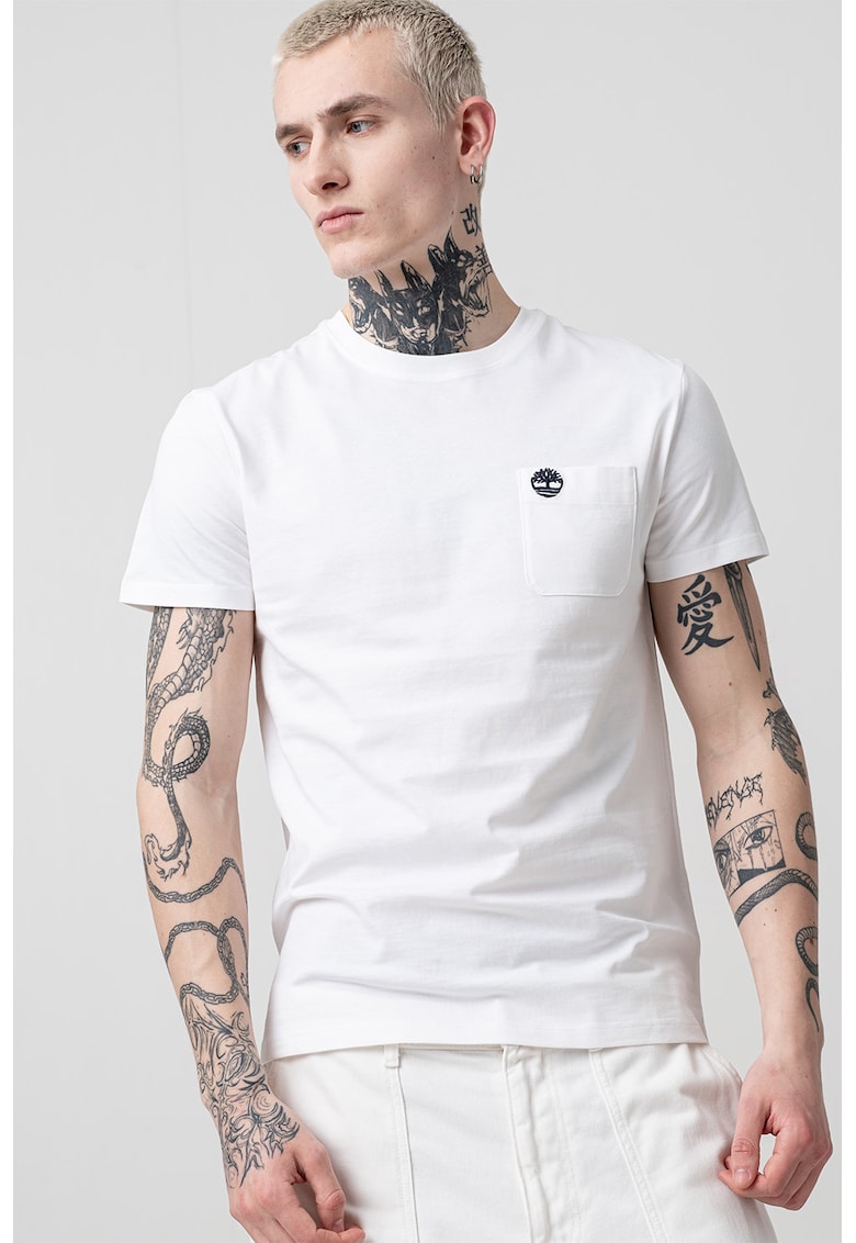 Tricou din bumbac cu buzunar aplicat pe piept Dun-Riv - Alb
