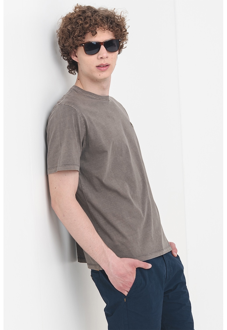 Tricou cu decolteu la baza gatului si logo - Verde feriga