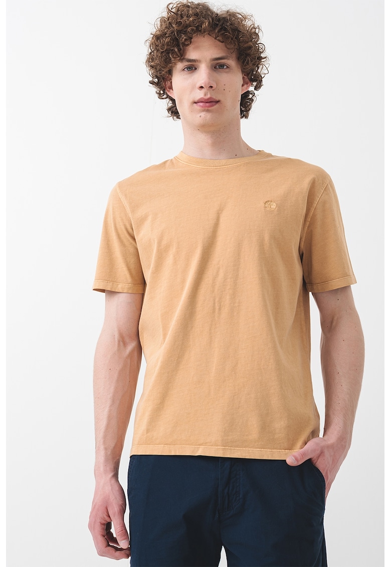 Tricou cu decolteu la baza gatului si logo - Galben mustar