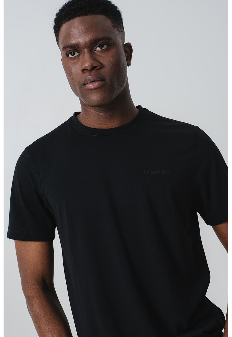 Tricou cu decolteu la baza gatului si detaliu logo - Negru