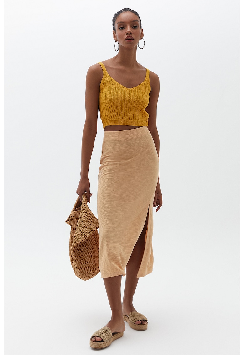 Fusta midi cu slit lateral