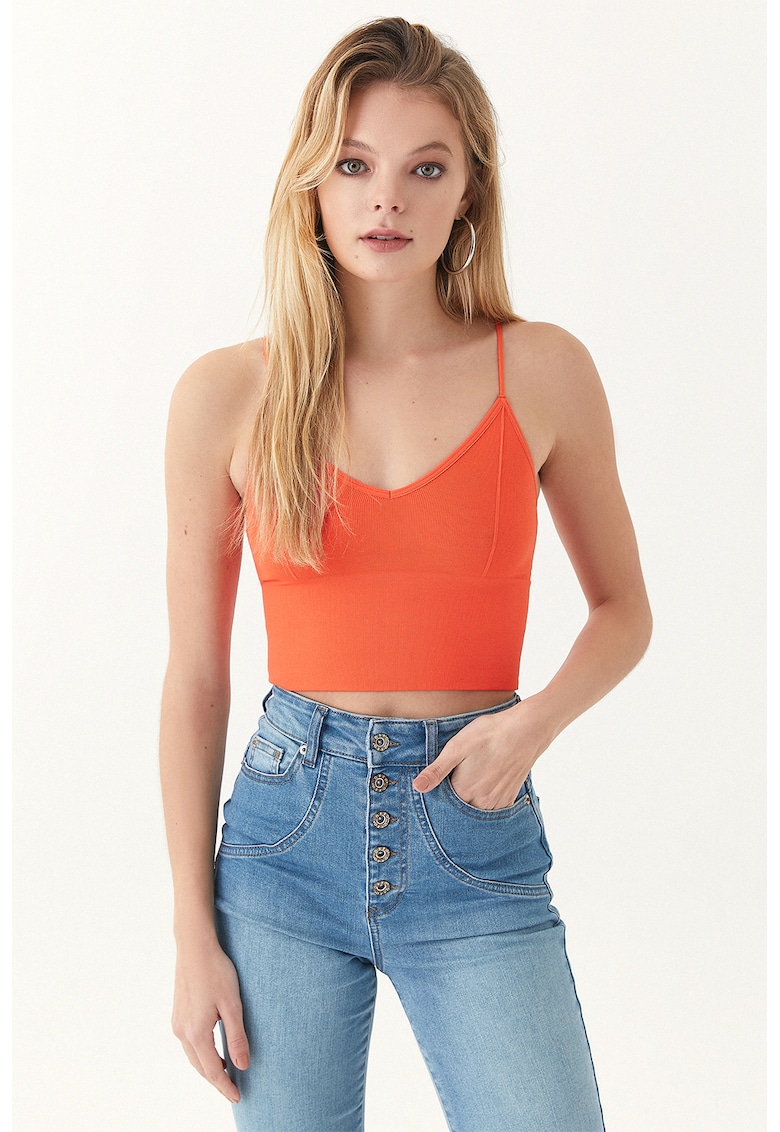 Top crop cu model uni - Rosu vermillion