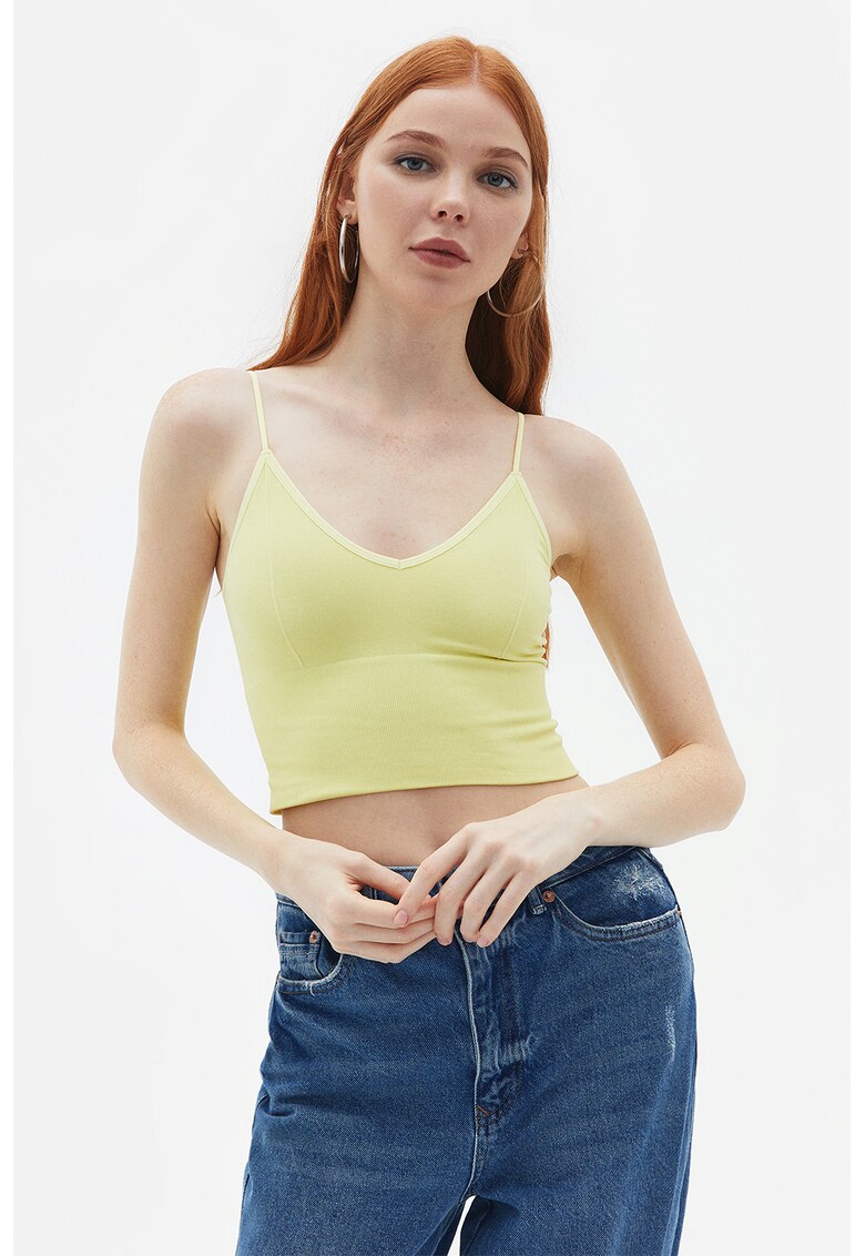 Top crop cu model uni - Galben pal