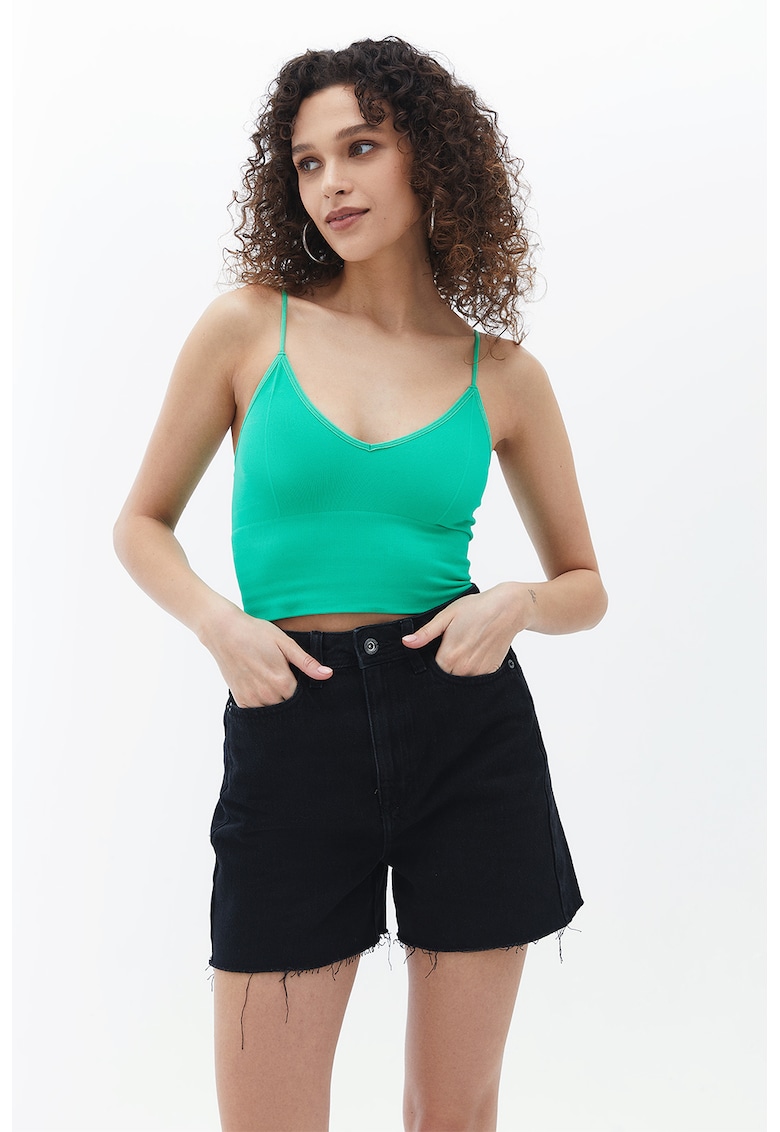 Top crop cu model uni - Verde aquamarin