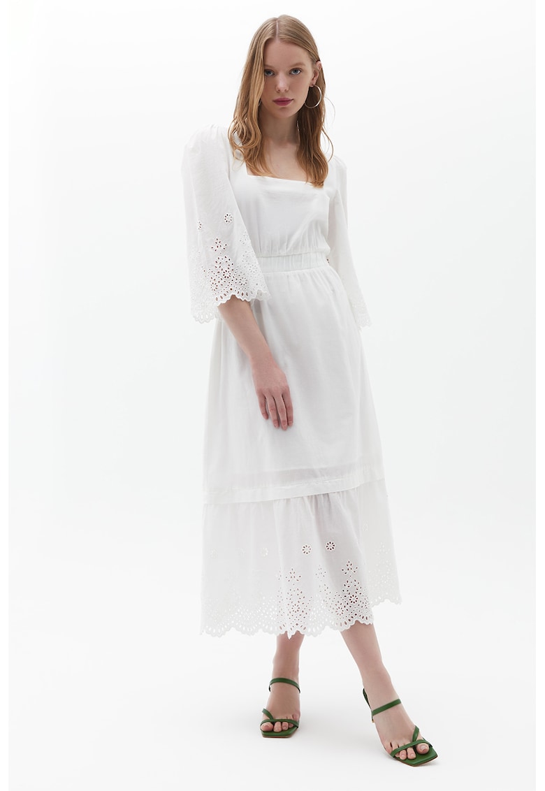 Rochie uni cu maneci medi - Alb optic