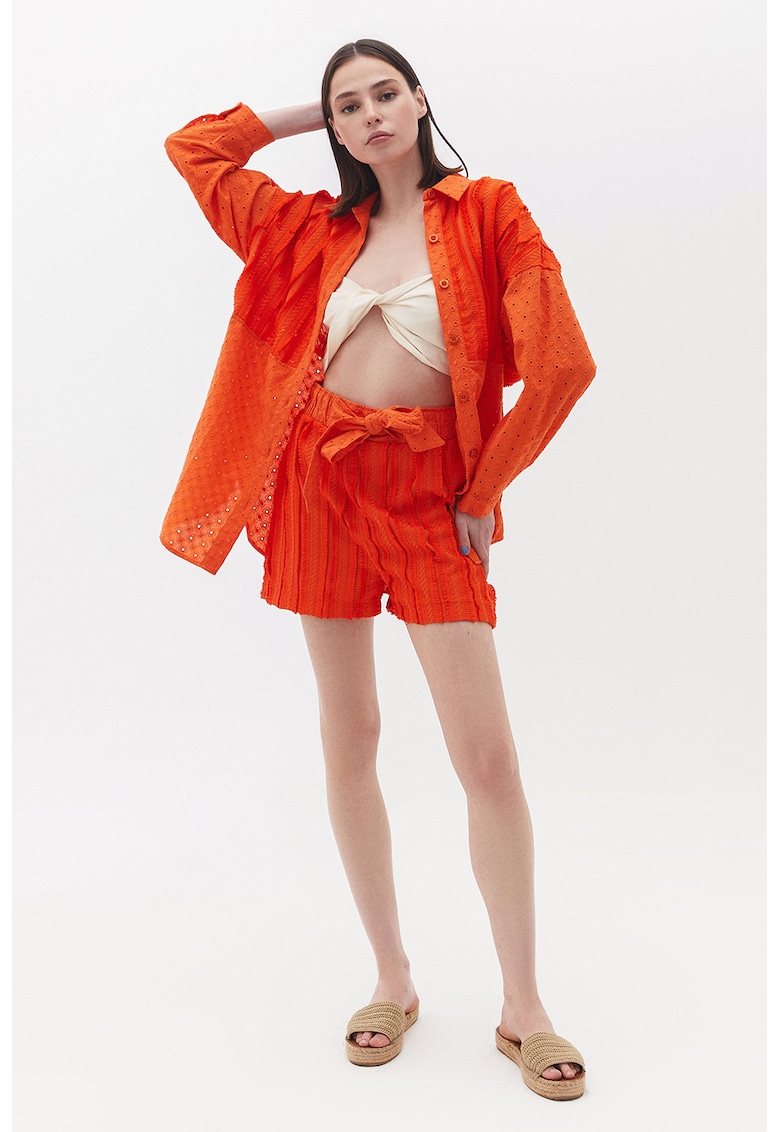 Pantaloni scurti texturati cu talie inalta