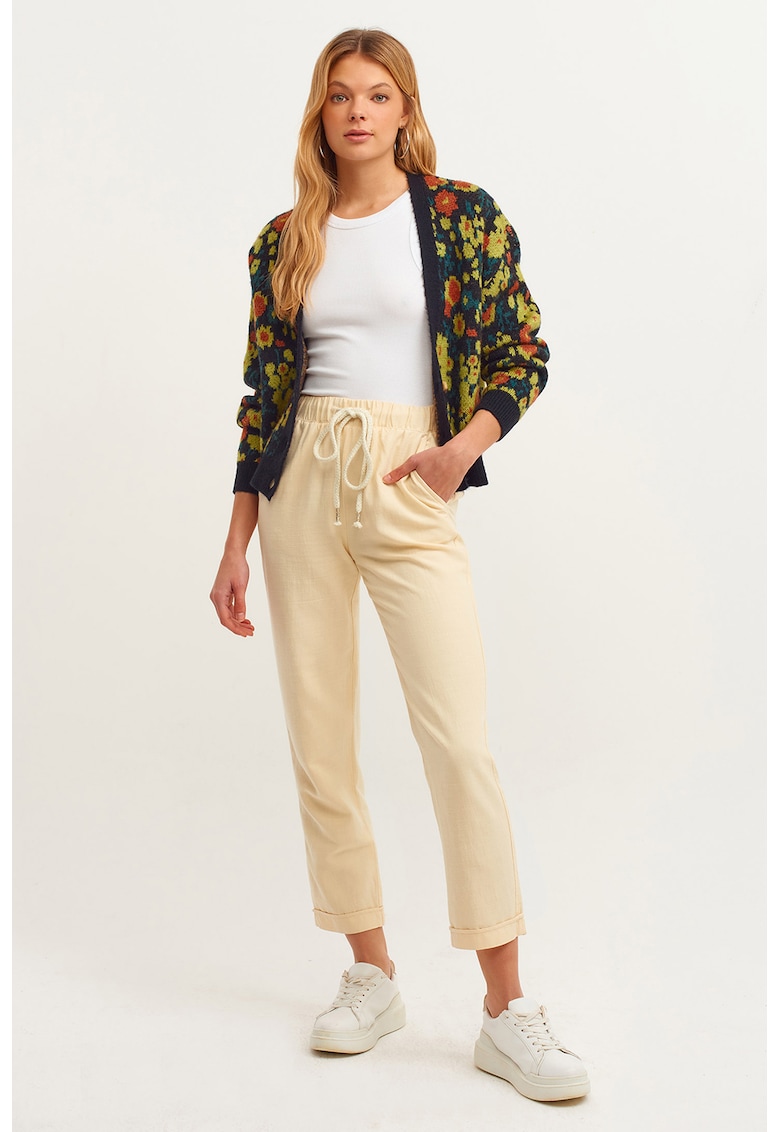 Pantaloni crop cu talie ajustabila