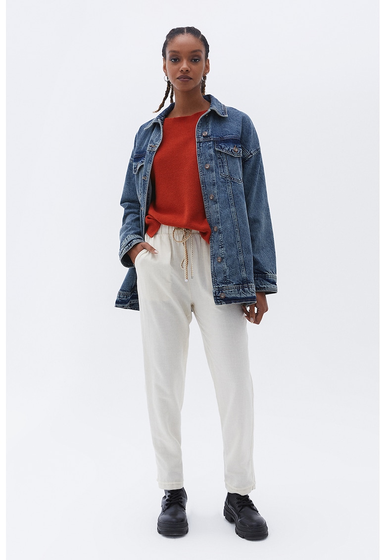 Pantaloni drepti crop cu snur de ajustare