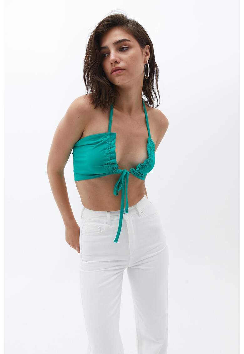 Bustiera convertibila cu terminatie cu volane - Verde persan