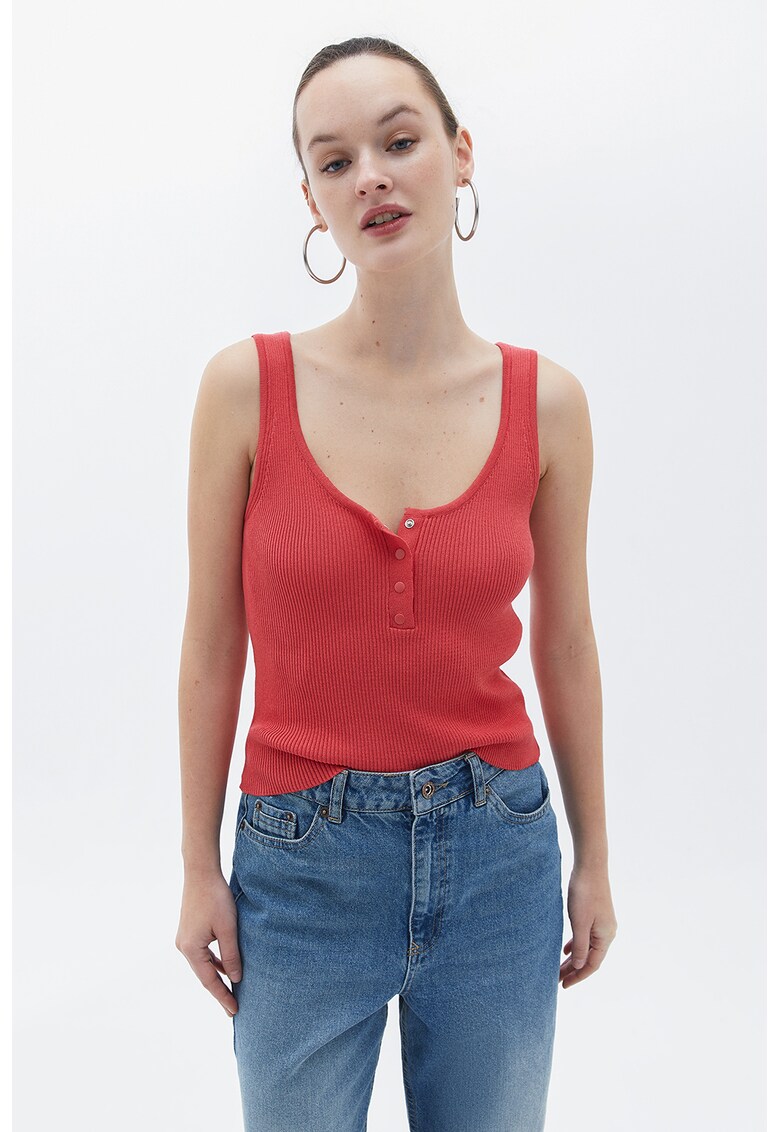 Top striat cu fenta cu nasturi - Coral