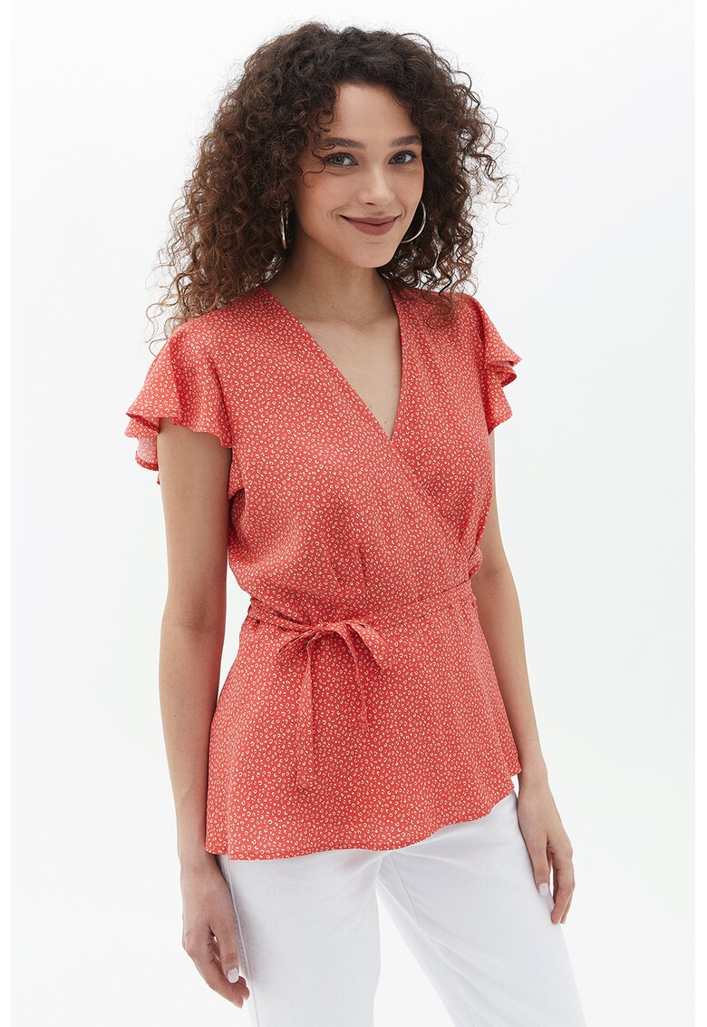 Bluza cu decolteu cachie coeur - Coral/Bej