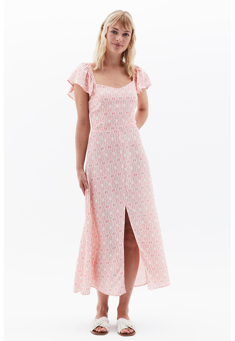 Rochie mini cu imprimeu midi - Alb/Rosu deschis