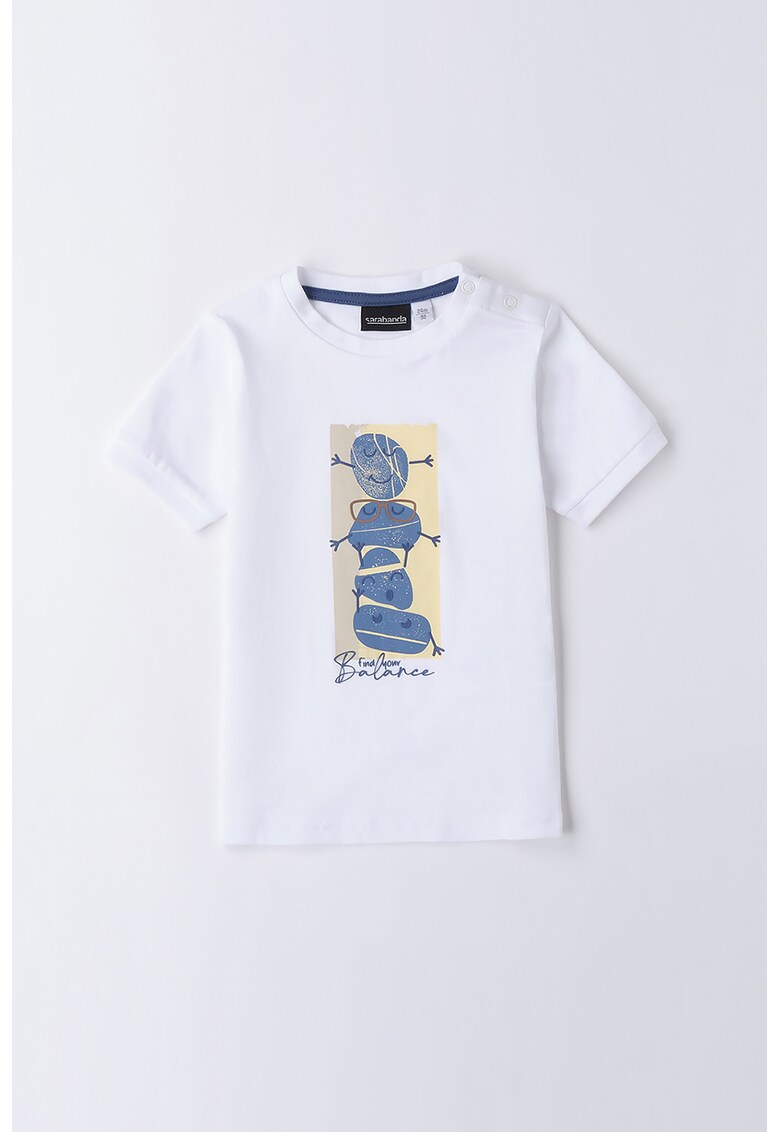 Tricou din bumbac cu imprimeu - Alb/Albastru inchis/Bej deschis