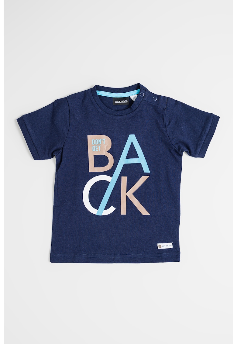 Tricou cu decolteu la baza gatului si imprimeu text - Bleumarin