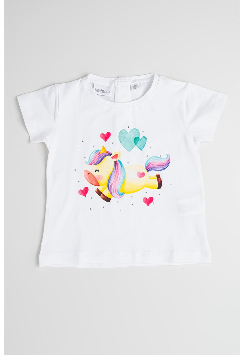 Tricou cu decolteu la baza gatului si imprimeu - Alb optic