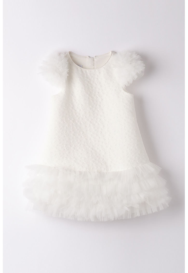 Rochie texturata cu volane - Alb murdar