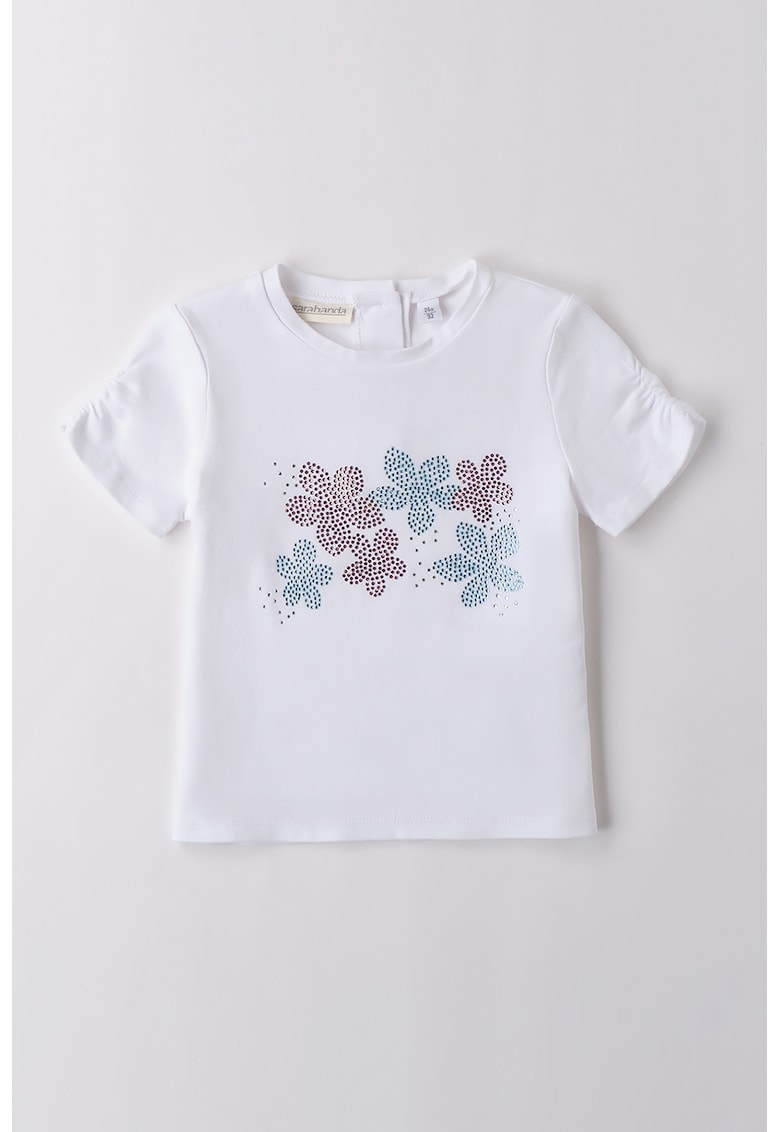 Tricou cu aplicatii din strasuri si decolteu la baza gatului