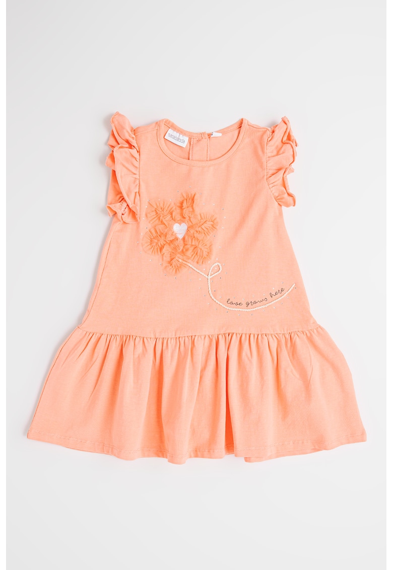 Rochie evazata din amestec de bumbac cu aplicatie florala