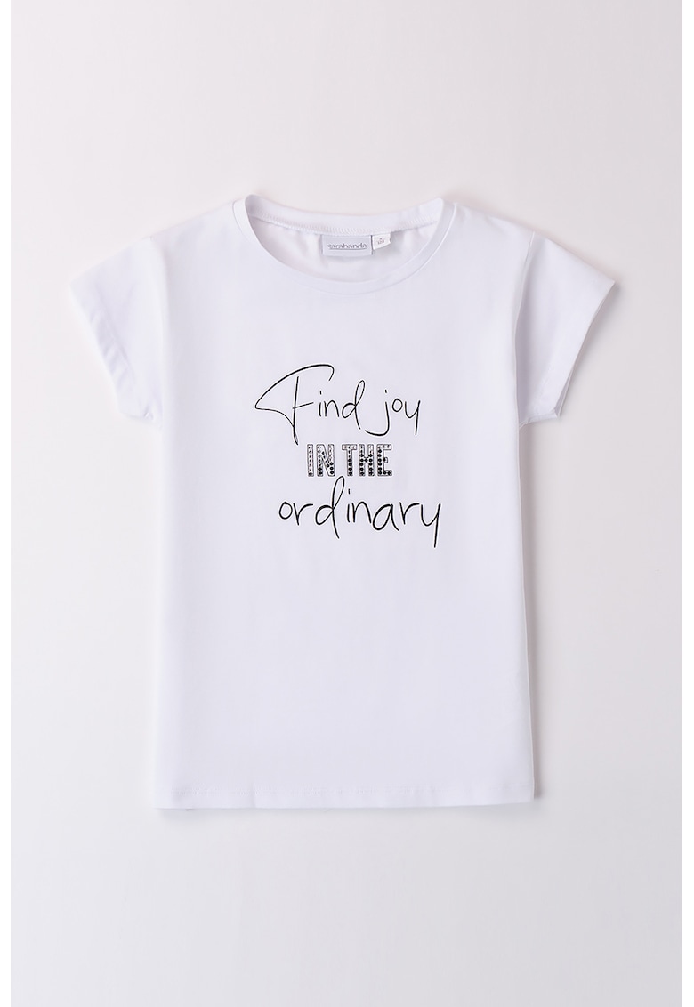Tricou cu decolteu rotund si imprimeu text - Alb/Negru