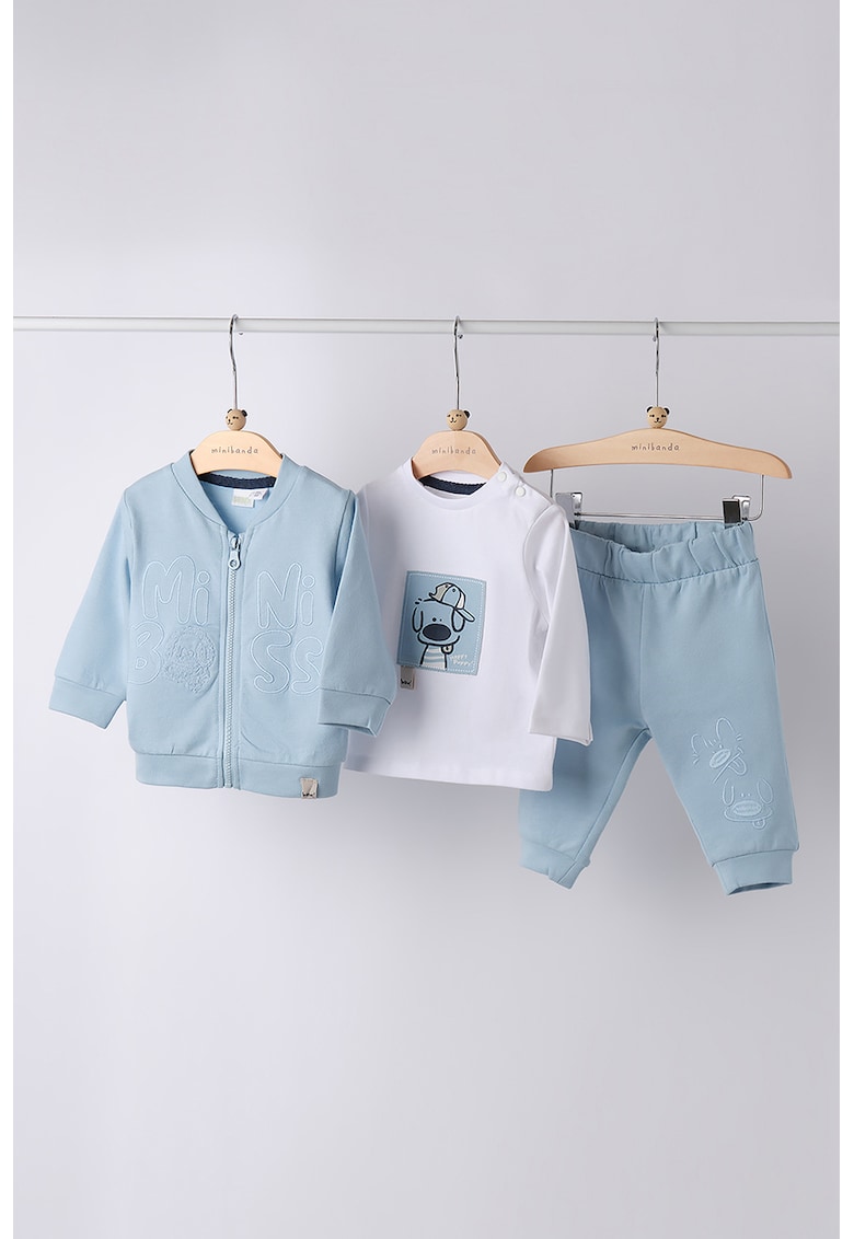 Set de trening din bumbac cu imprimeu grafic - 3 Piese - Alb/Albastru pastel