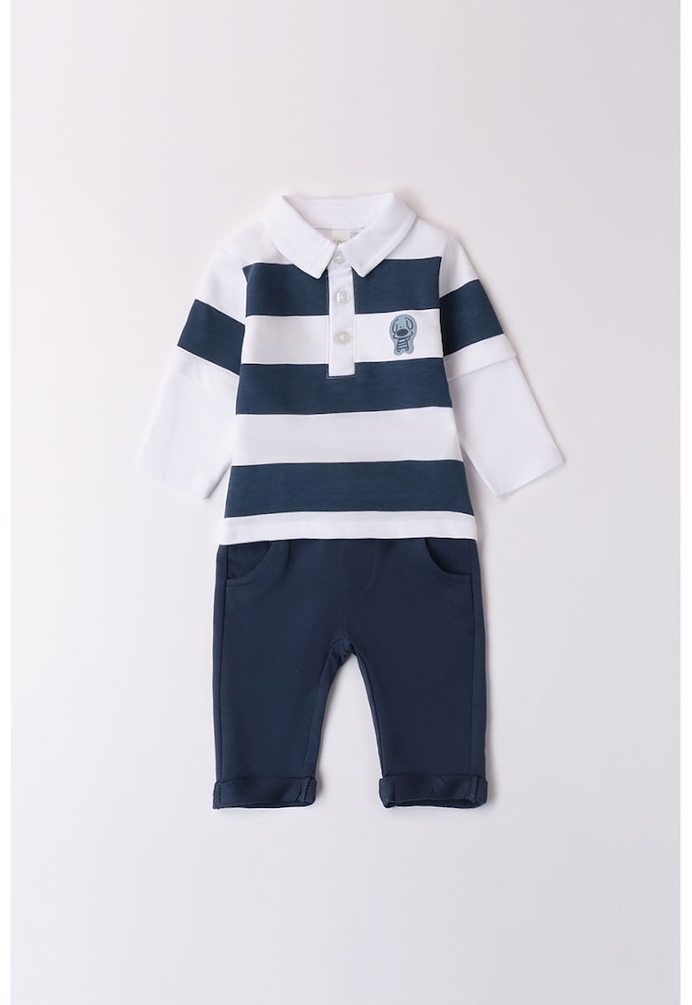 Set de pantaloni si bluza polo - Alb/Bleumarin