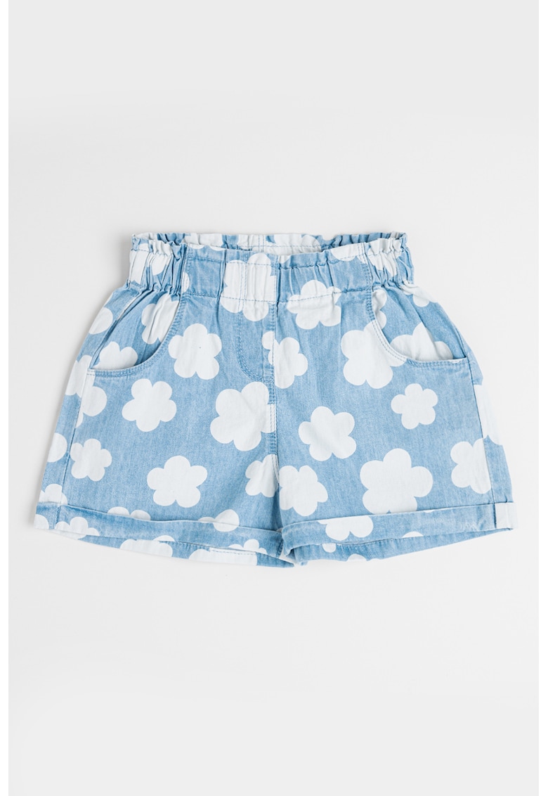 Blugi scurti cu imprimeu floral - Albastru pastel/Alb optic