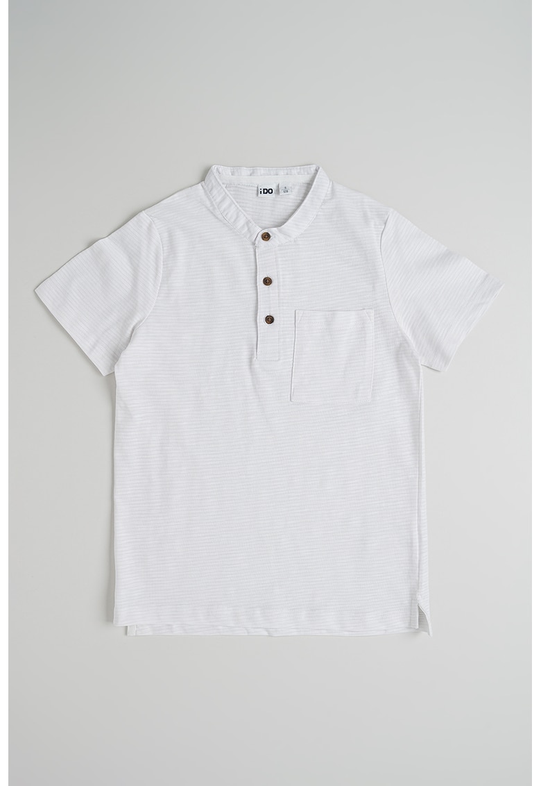 Tricou din amestec de bumbac cu fenta cu nasturi