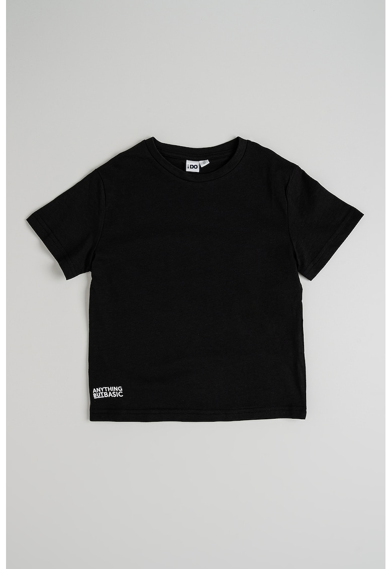 Tricou din bumbac cu decolteu la baza gatului - Negru