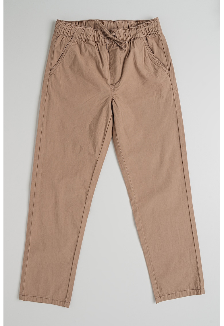 Pantaloni din amestec de bumbac cu snur de ajustare - Maro deschis