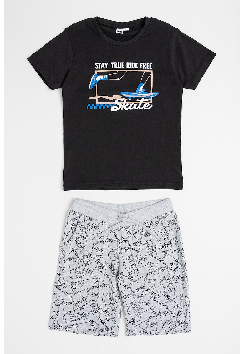 Set de tricou si pantaloni scurti din bumbac cu imprimeu grafic