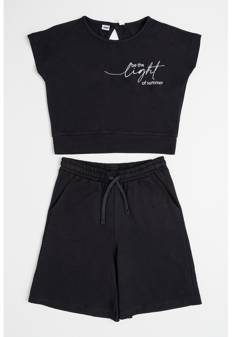 Set de top crop cu decupaj pe partea din spate si pantaloni scurti cu snur de ajustare in talie