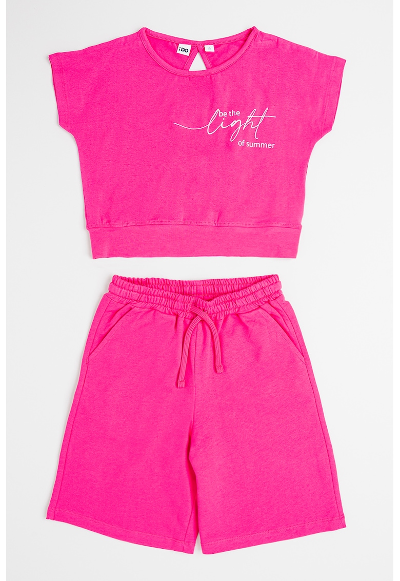 Set de top crop cu decupaj pe partea din spate si pantaloni scurti cu snur de ajustare in talie