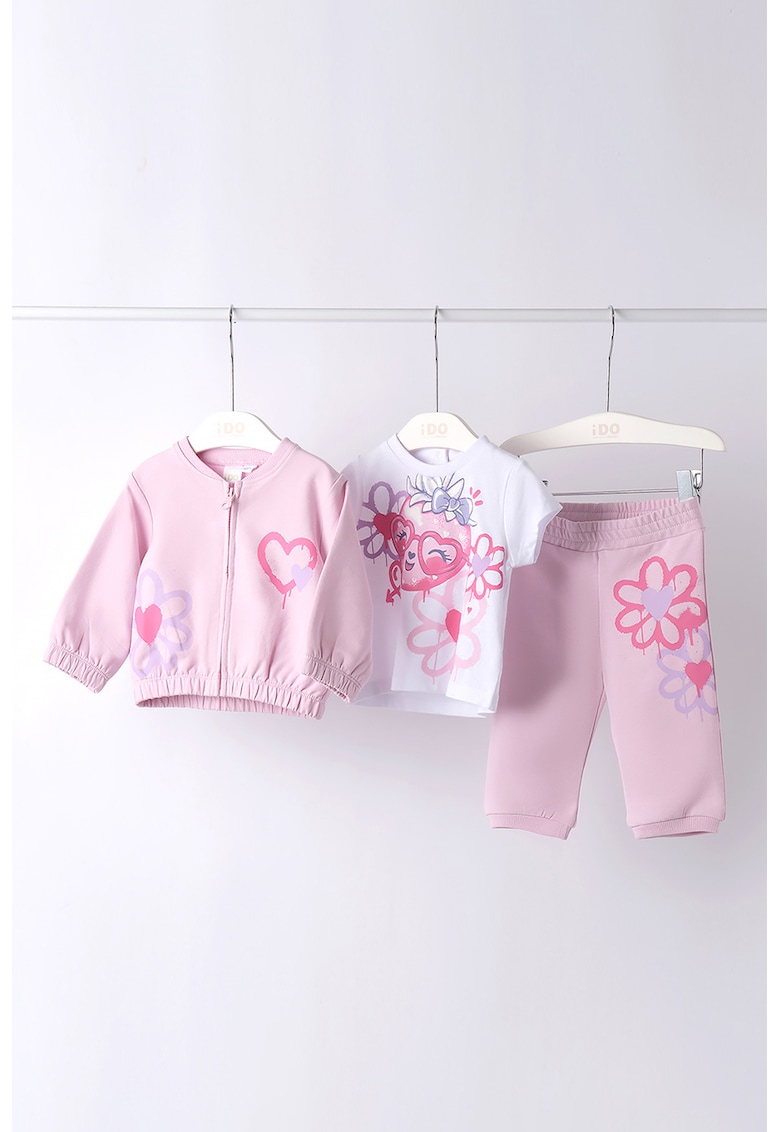 Set de jacheta - tricou si pantaloni - 3 piese - Fucsia/Roz pastel/Alb optic