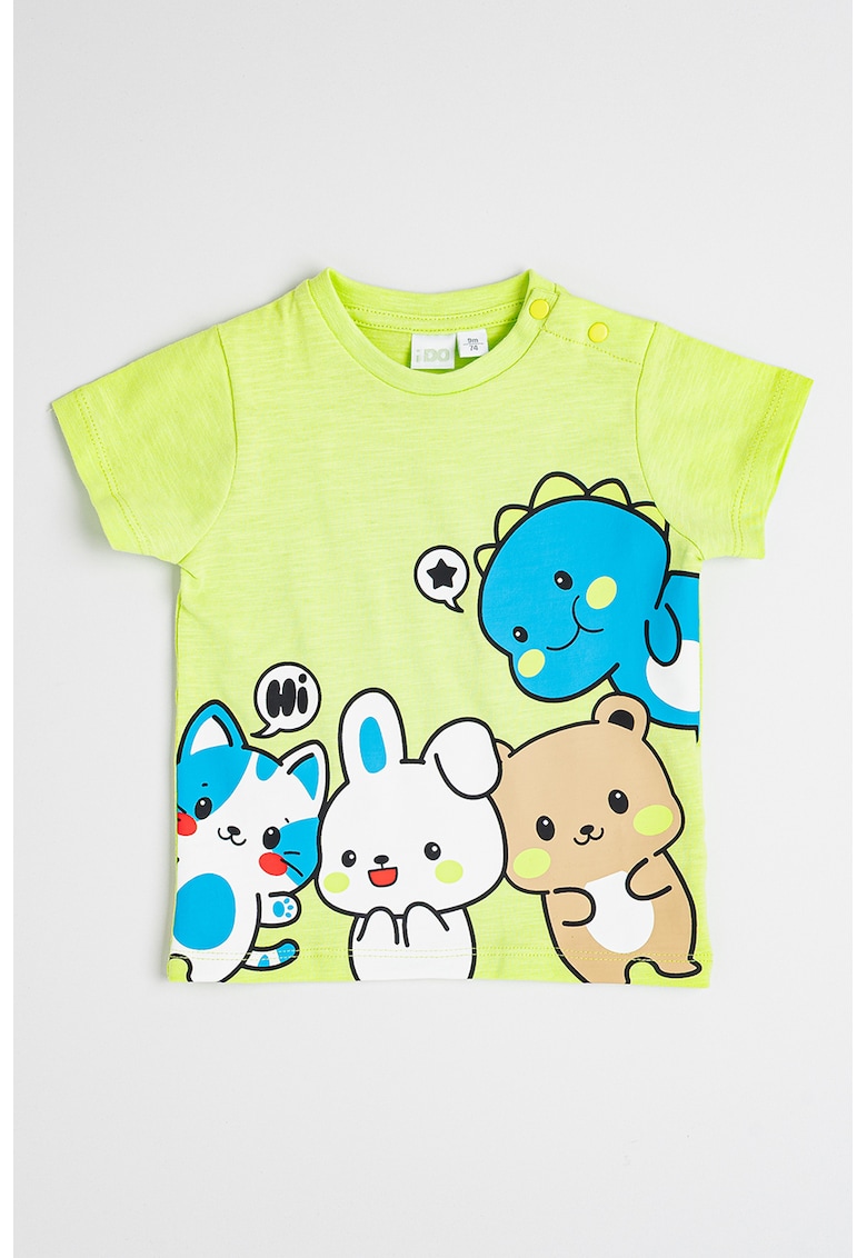 Tricou din bumbac cu imprimeu grafic - Albastru pastel/Verde pal/Alb optic