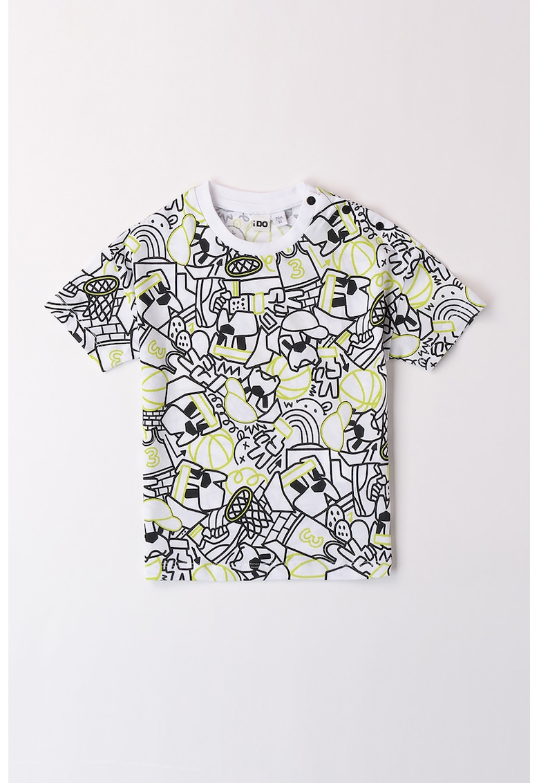 Tricou de bumbac cu imprimeu grafic - Negru/Verde pal/Alb optic