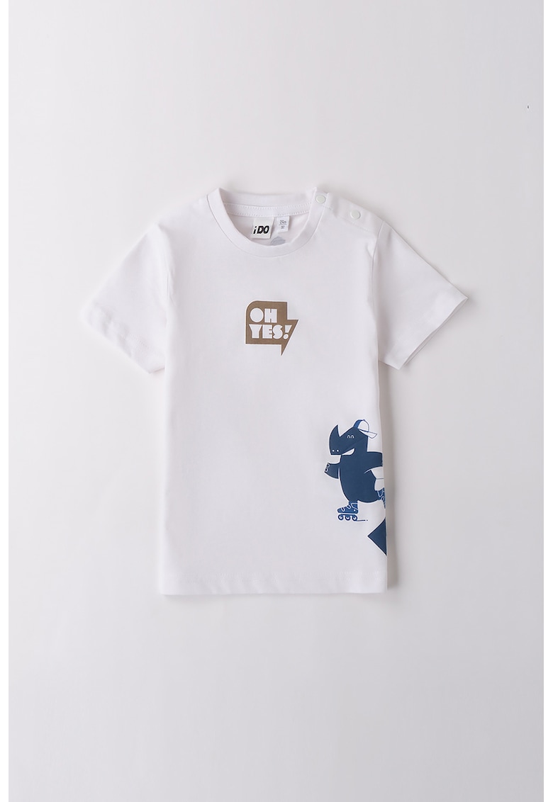 Tricou cu decolteu la baza gatului si imprimeu grafic - Albastru inchis/Alb optic