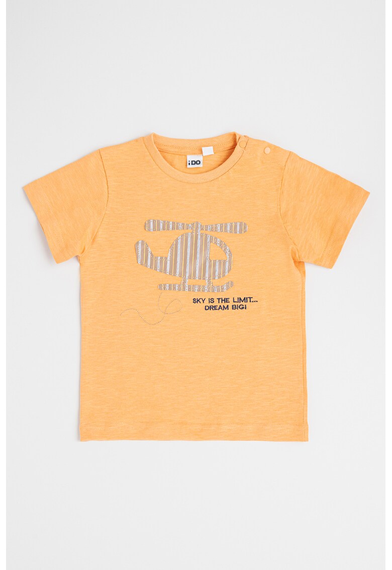 Tricou cu decolteu la baza gatului si imprimeu grafic - Maro deschis