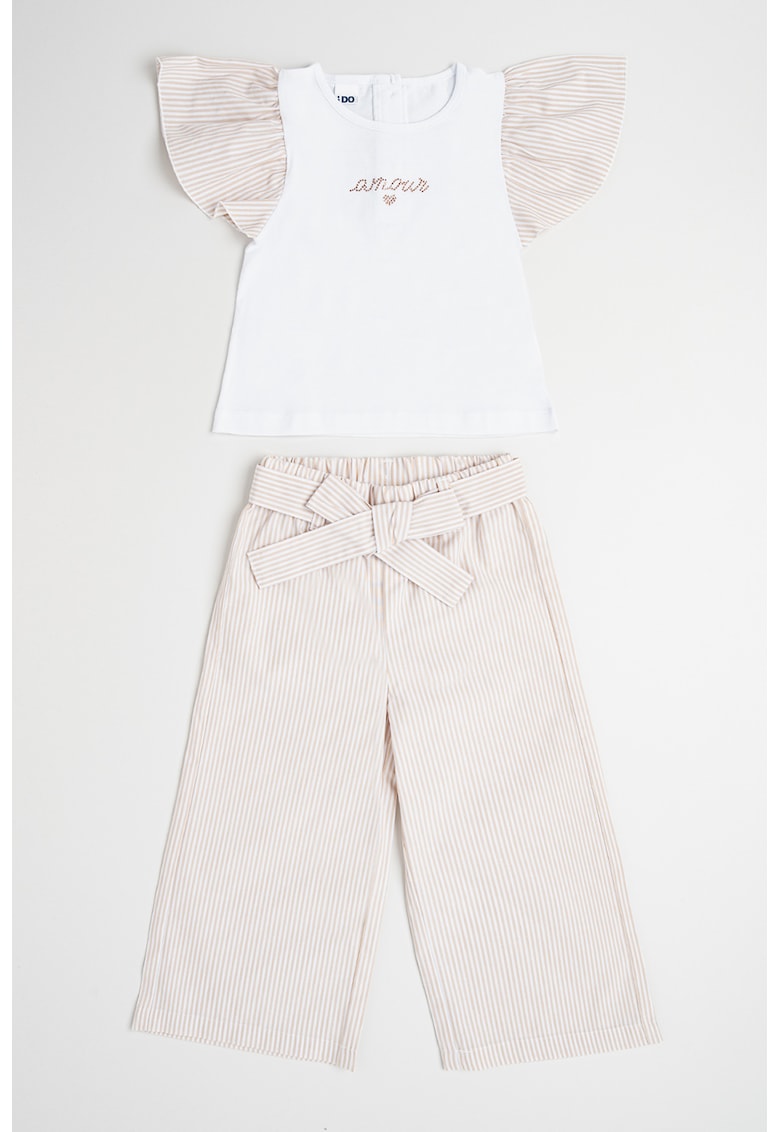 Set de tricou si pantaloni cu model in dungi si funda - 2 piese