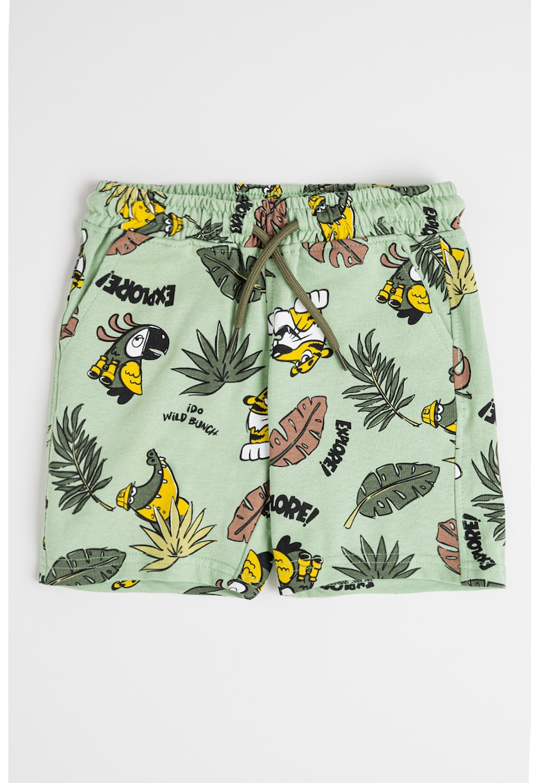 Pantaloni scurti din bumbac cu model si snur de ajustare in talie