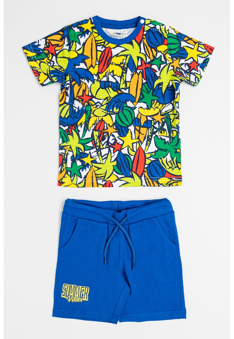 Set de tricou si pantaloni scurti din bumbac cu model - 2 piese