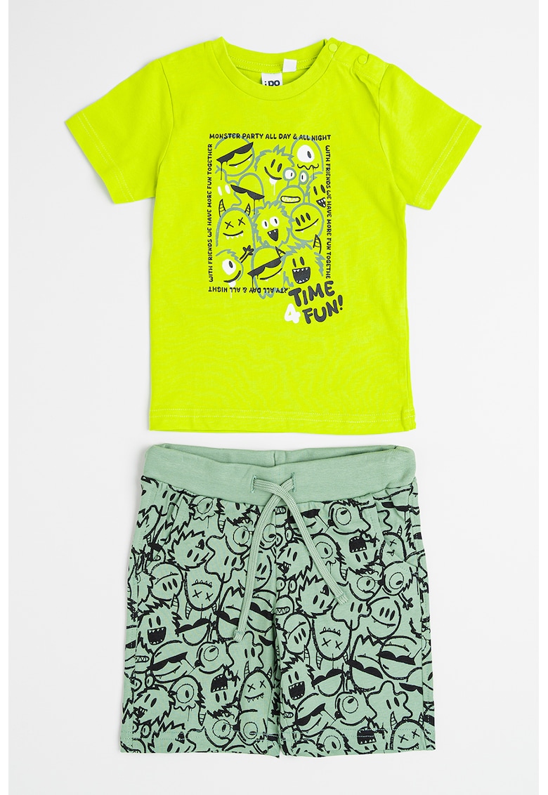 Set de tricou cu imprimeu si pantaloni scurit cu snur de ajustare - 2 piese