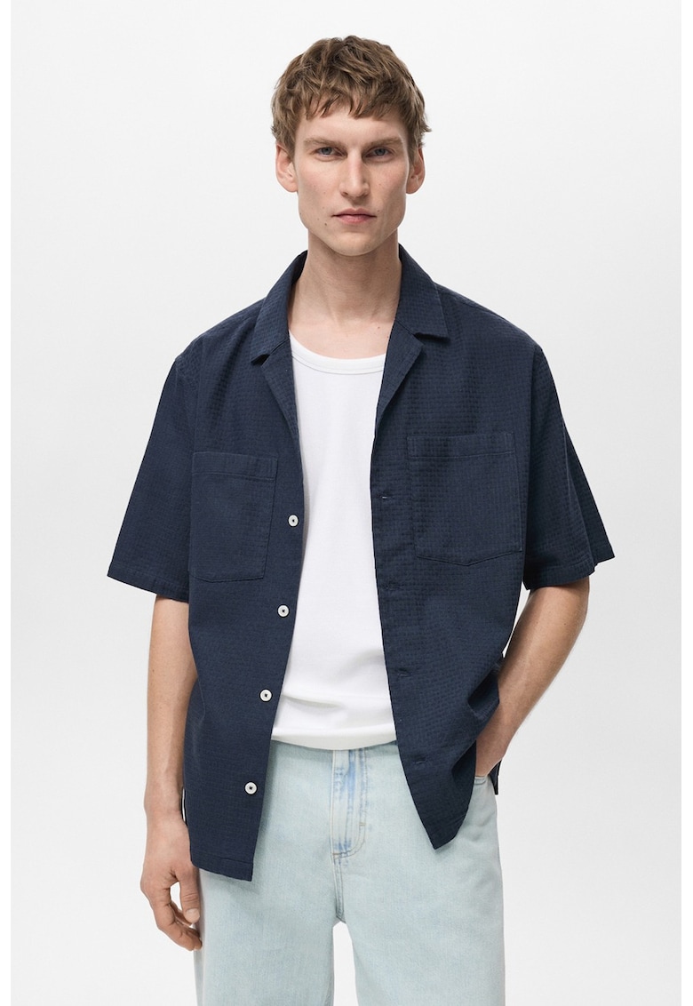 Camasa din bumbac cu buzunare pe piept - Bleumarin