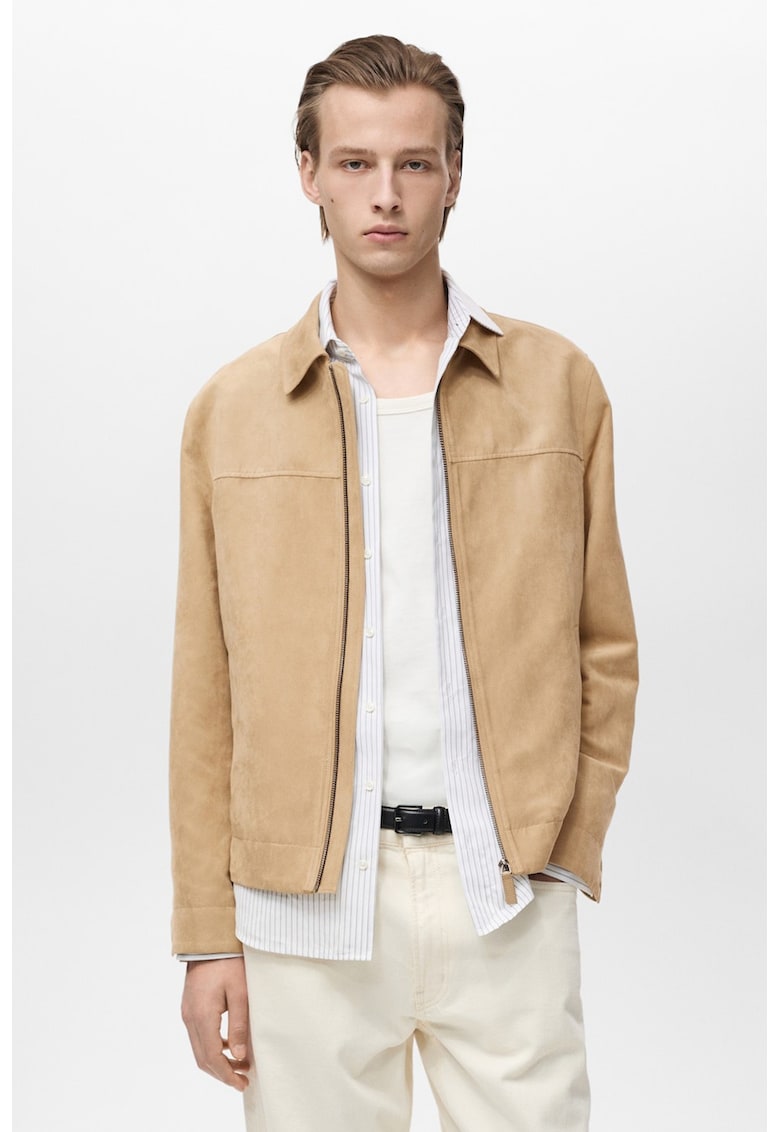 Jacheta din piele intoarsa sintetica cu fermoar