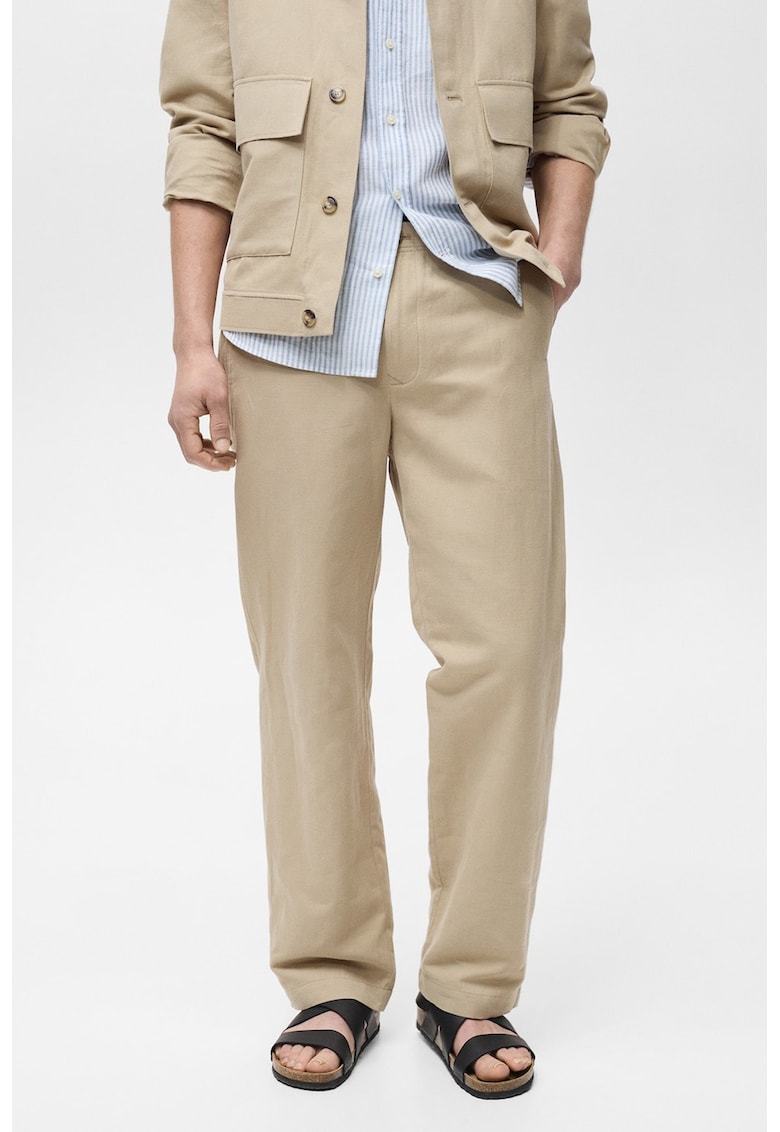 Pantaloni din amestec de in si bumbac cu talie medie