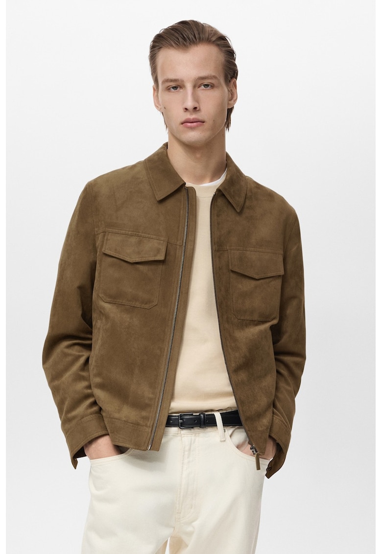 Jacheta din piele intoarsa ecologica cu fermoar