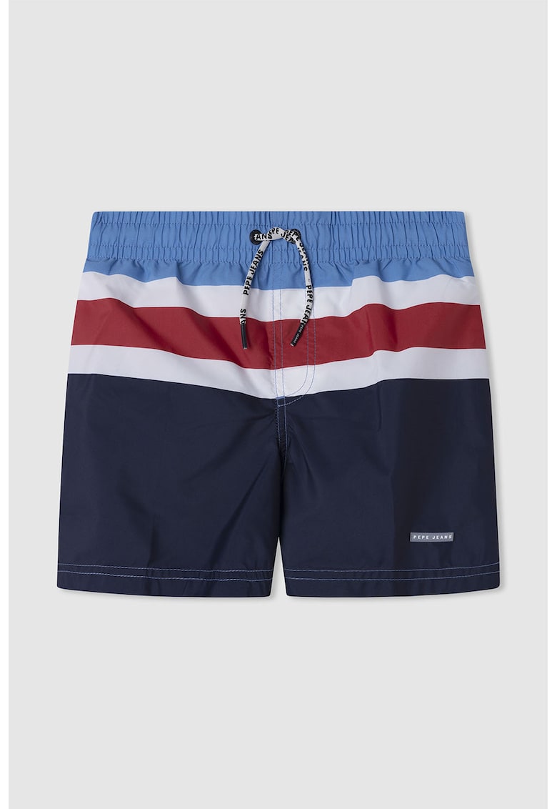 Pantaloni scurti de baie cu model colorblock si snur