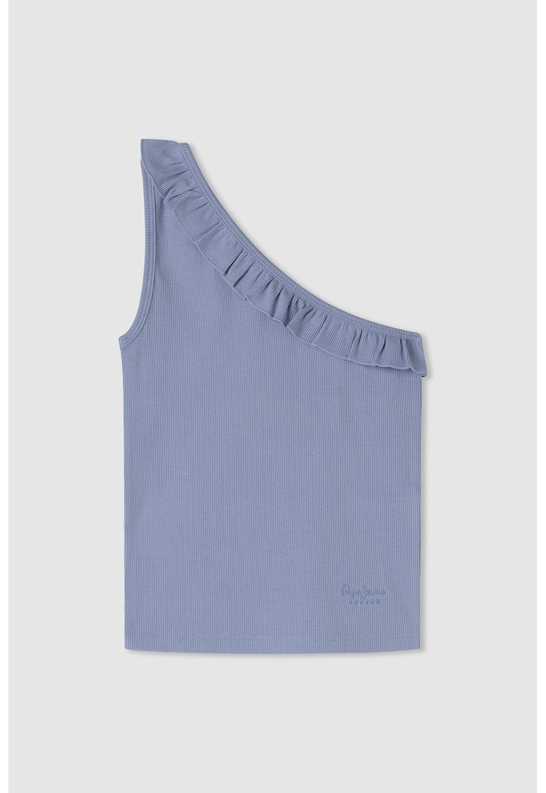 Top cu dungi si decolteu pe un umar