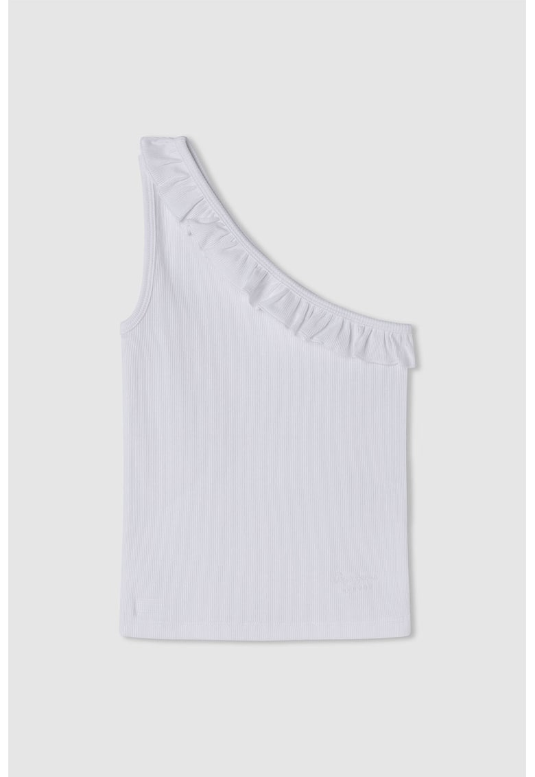 Top cu dungi si decolteu pe un umar