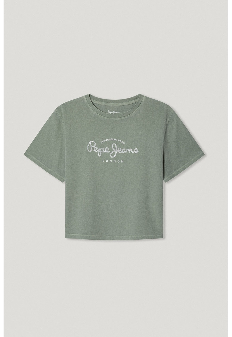 Tricou cu imprimeu text - Alb optic/Verde aquamarin