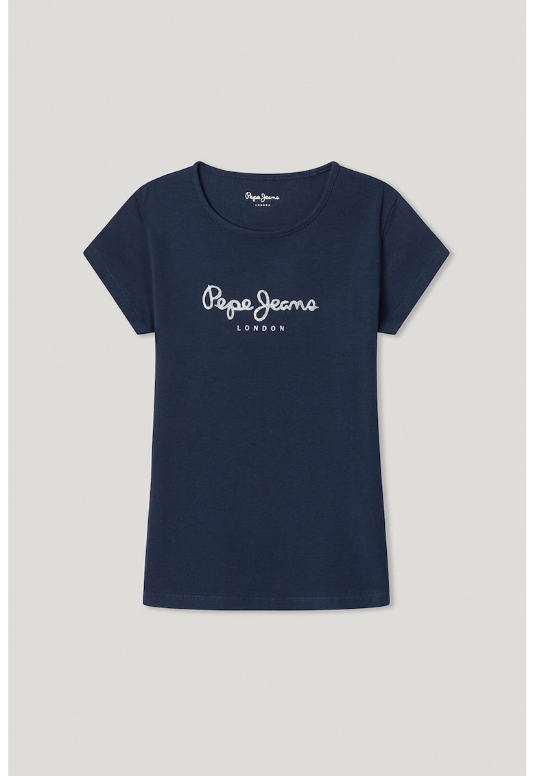 Tricou cu decolteu la baza gatului si logo stralucitor